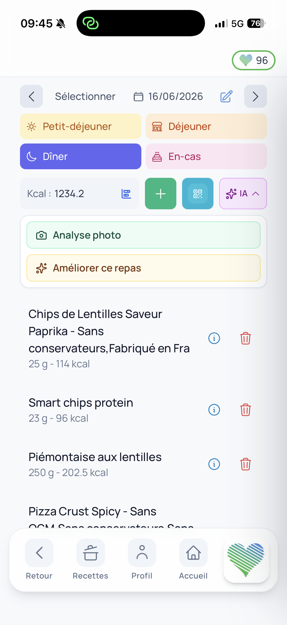 Journal alimentaire avec analyse photo et IA